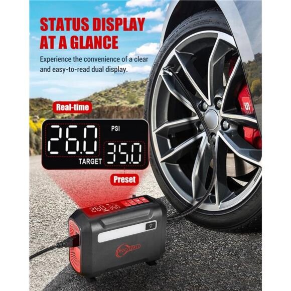 Tire Inflator Portable Air Compressor,DC 12V Air Compressor Portable with Screen - Picture 3 of 7